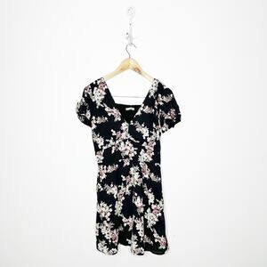 Abercrombie & Fitch Black Floral Print Short Sleeve Mini Dress Women's Small
